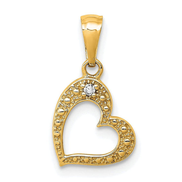 Lovely Rita's Pendants & Charms 14k Yellow Gold Beaded Textured Polished Finish 01ct. Diamond Slanted Heart Shape Design Pendant