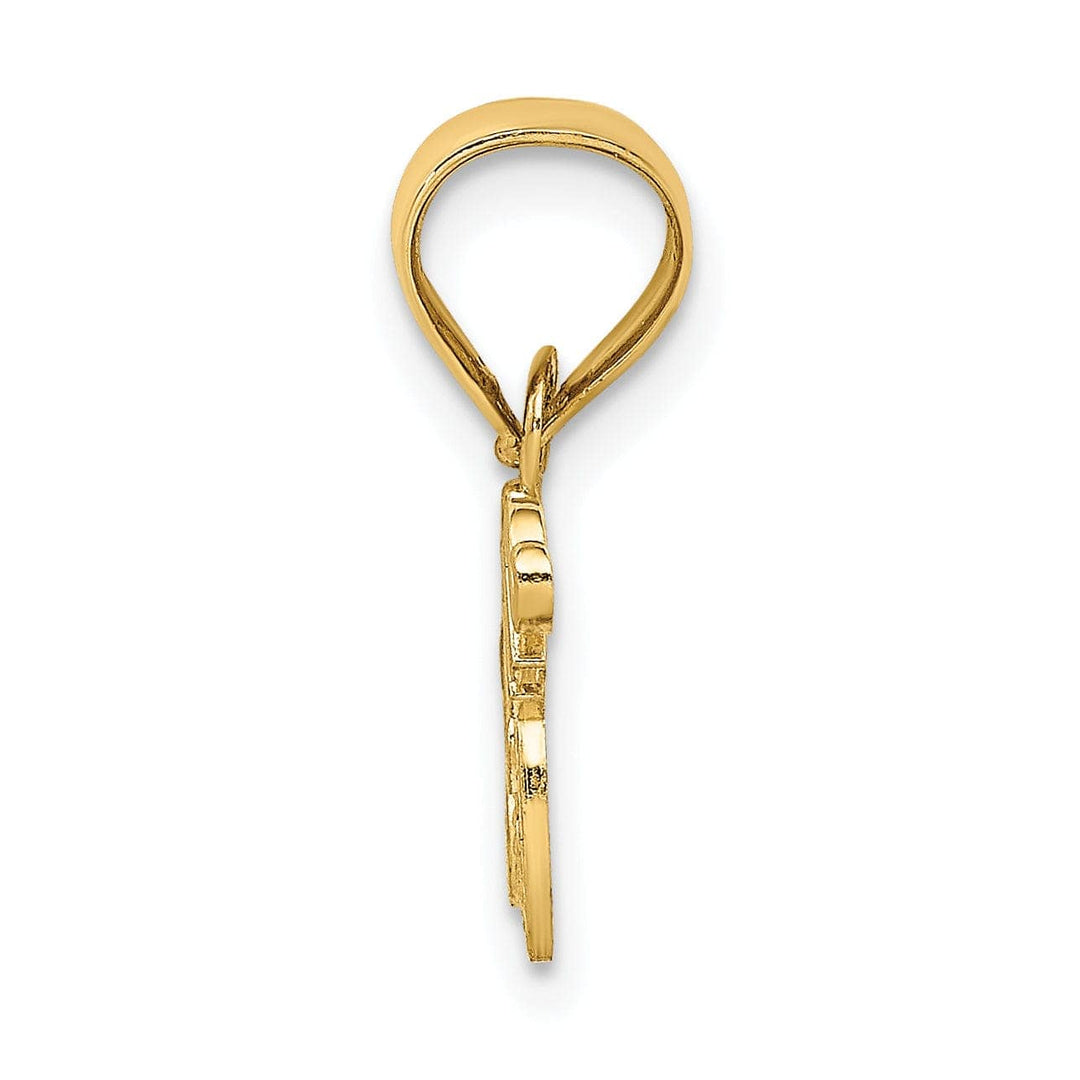 Lovely Rita's Pendants & Charms 14K Yellow Gold Beaded Textured Polished Finish MOM Script with Heart Design Charm Pendant