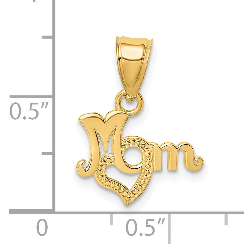 Lovely Rita's Pendants & Charms 14K Yellow Gold Beaded Textured Polished Finish MOM Script with Heart Design Charm Pendant