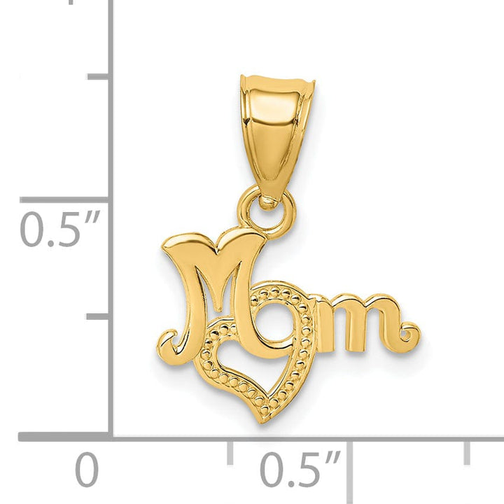 Lovely Rita's Pendants & Charms 14K Yellow Gold Beaded Textured Polished Finish MOM Script with Heart Design Charm Pendant