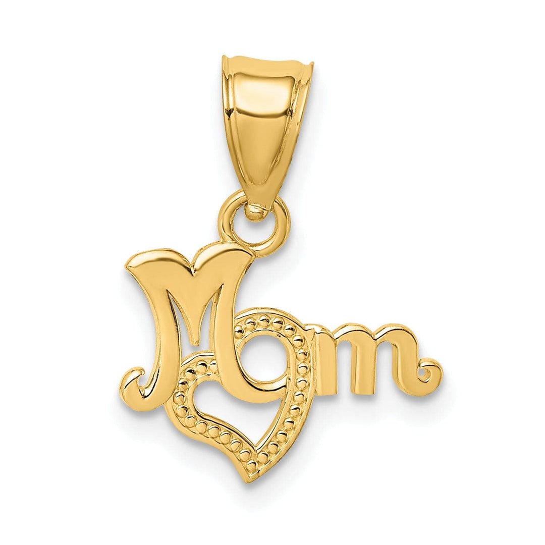 Lovely Rita's Pendants & Charms 14K Yellow Gold Beaded Textured Polished Finish MOM Script with Heart Design Charm Pendant