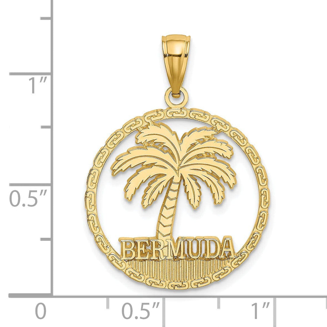 Lovely Rita's Pendants & Charms 14K Yellow Gold BERMUDA in Circle Design Palm Tree Pendant