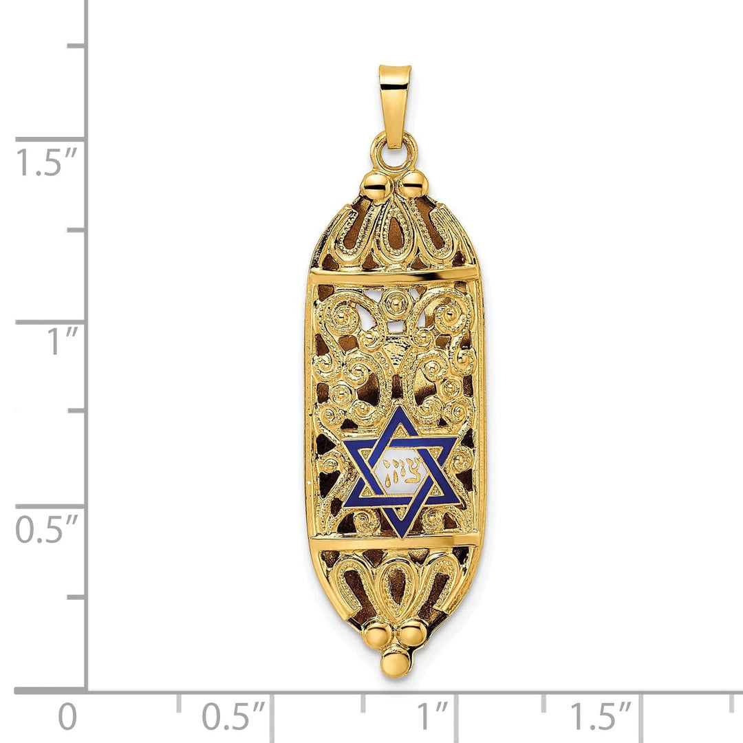 Lovely Rita's Pendants & Charms 14k Yellow Gold Blue Enamel Unisex Mezuzah with Star of David Pendant
