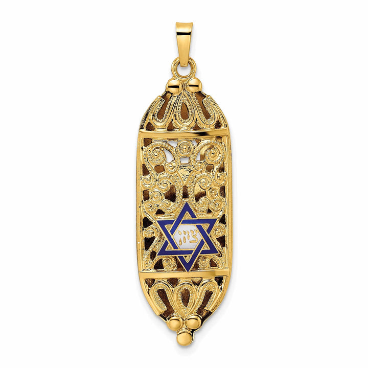 Lovely Rita's Pendants & Charms 14k Yellow Gold Blue Enamel Unisex Mezuzah with Star of David Pendant