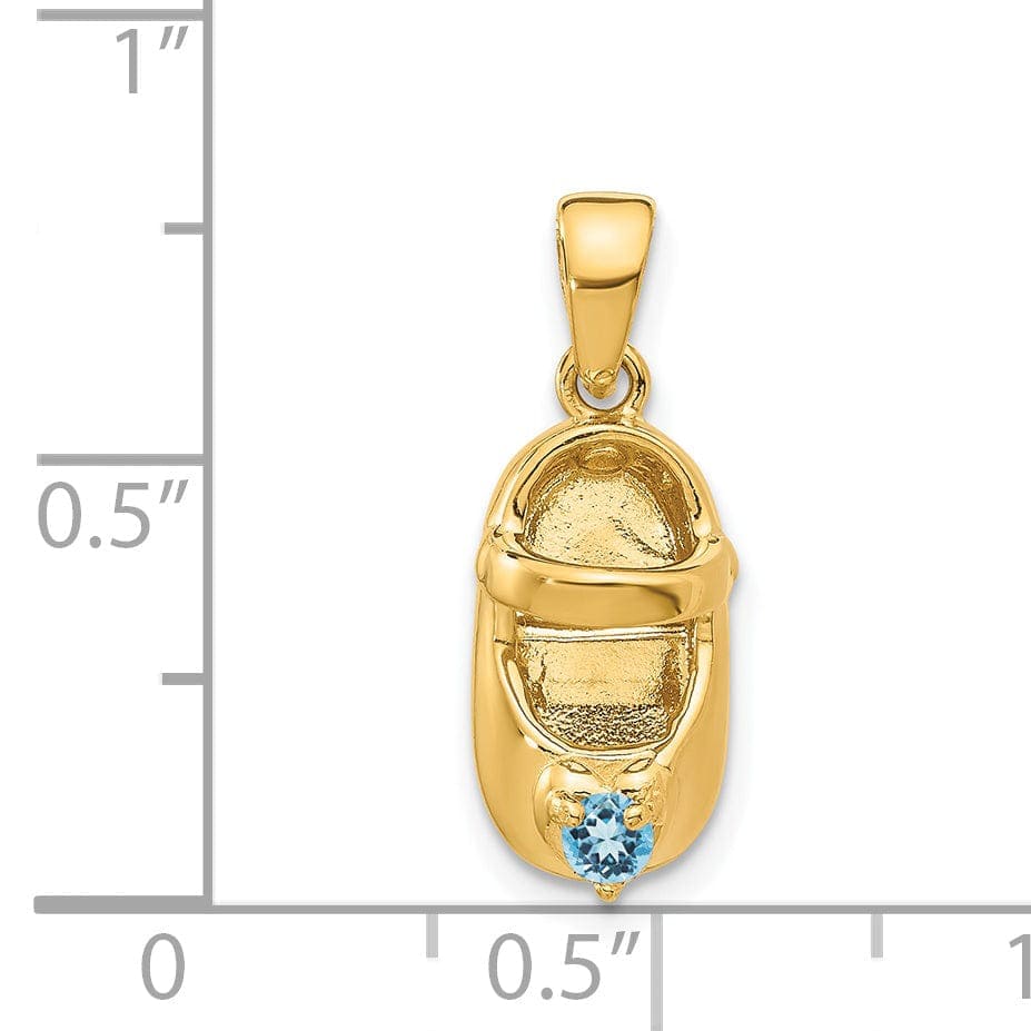 Lovely Rita's Pendants & Charms 14k Yellow Gold Blue Topaz 3D Baby Shoe Charm