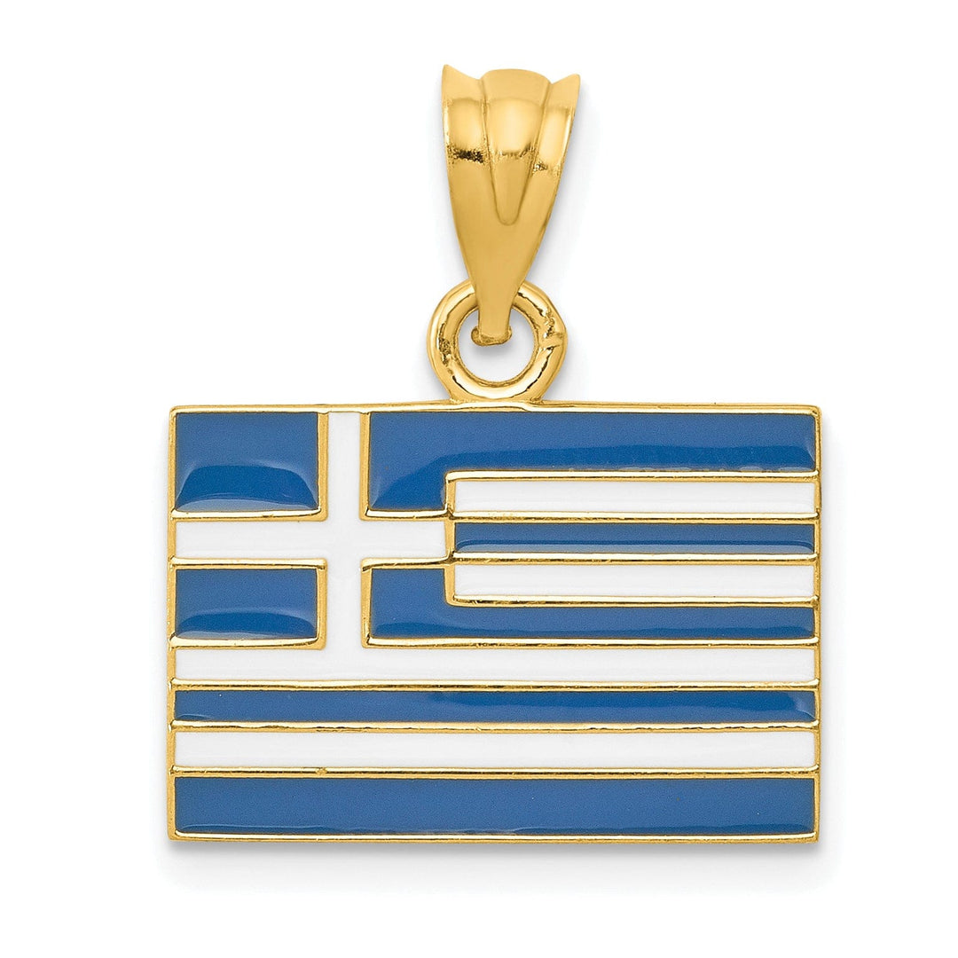 Lovely Rita's Pendants & Charms 14k Yellow Gold Blue,White, Enameled Finish Solid Greece Flag Charm Pendant