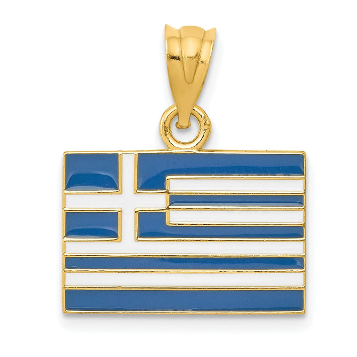 Lovely Rita's Pendants & Charms 14k Yellow Gold Blue,White, Enameled Finish Solid Greece Flag Charm Pendant