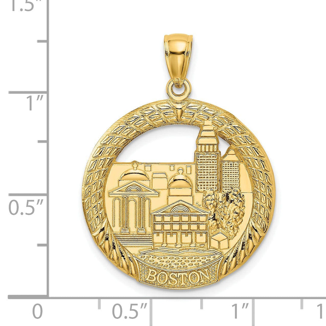 Lovely Rita's Pendants & Charms 14K Yellow Gold BOSTON Town Scene Round Shape Pendant