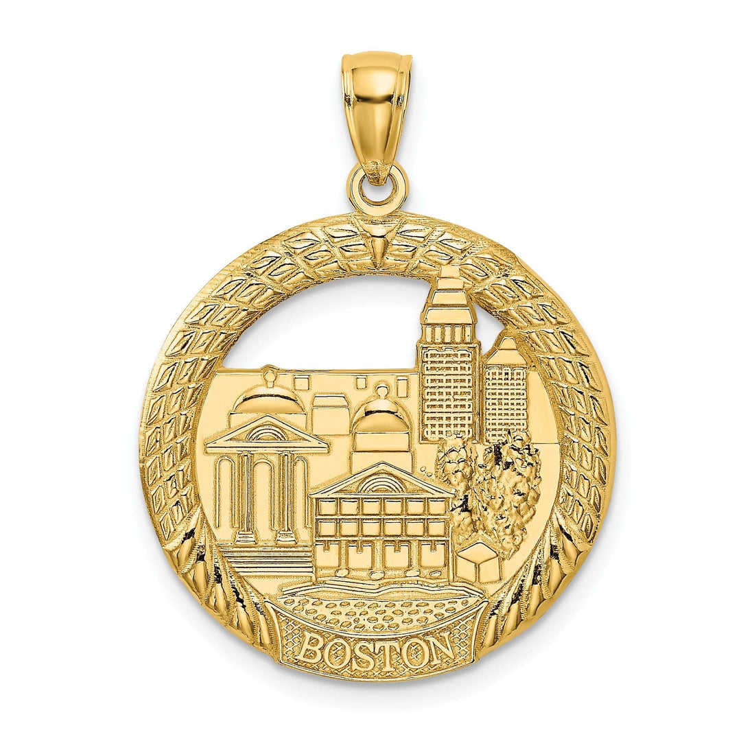 Lovely Rita's Pendants & Charms 14K Yellow Gold BOSTON Town Scene Round Shape Pendant