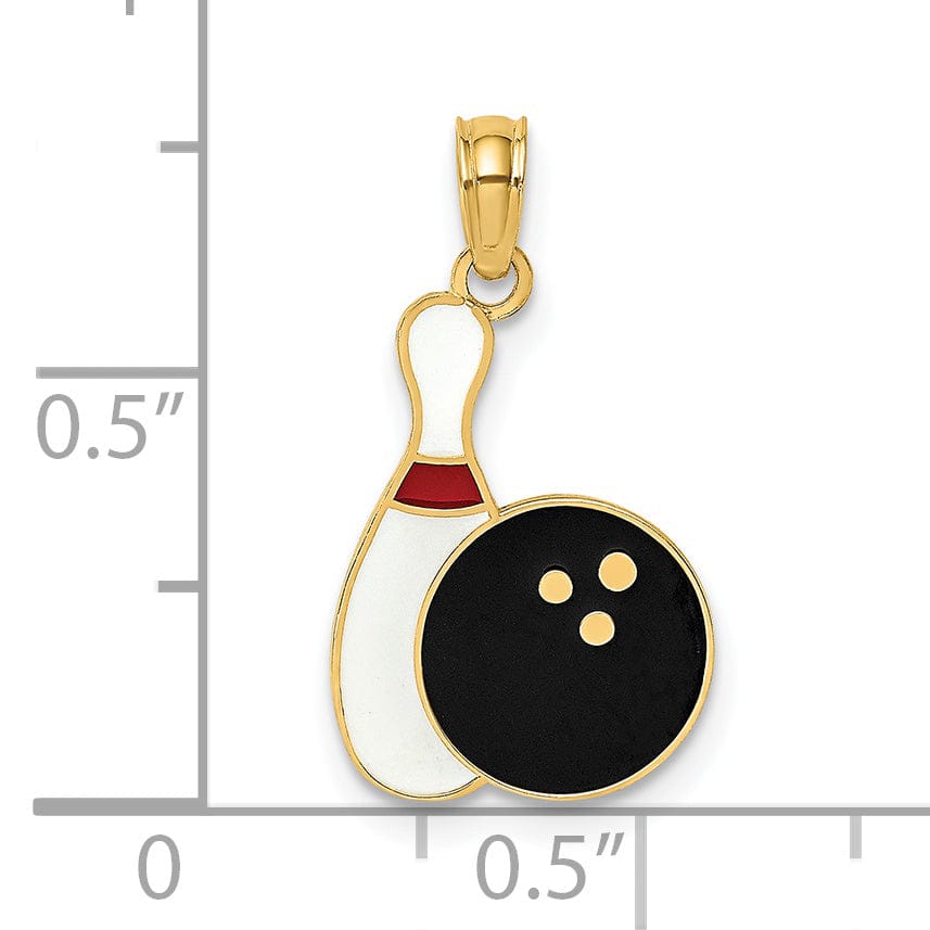 Lovely Rita's Pendants & Charms 14K Yellow Gold Bowling Ball and Pin Charm Pendant with Enamel Finish