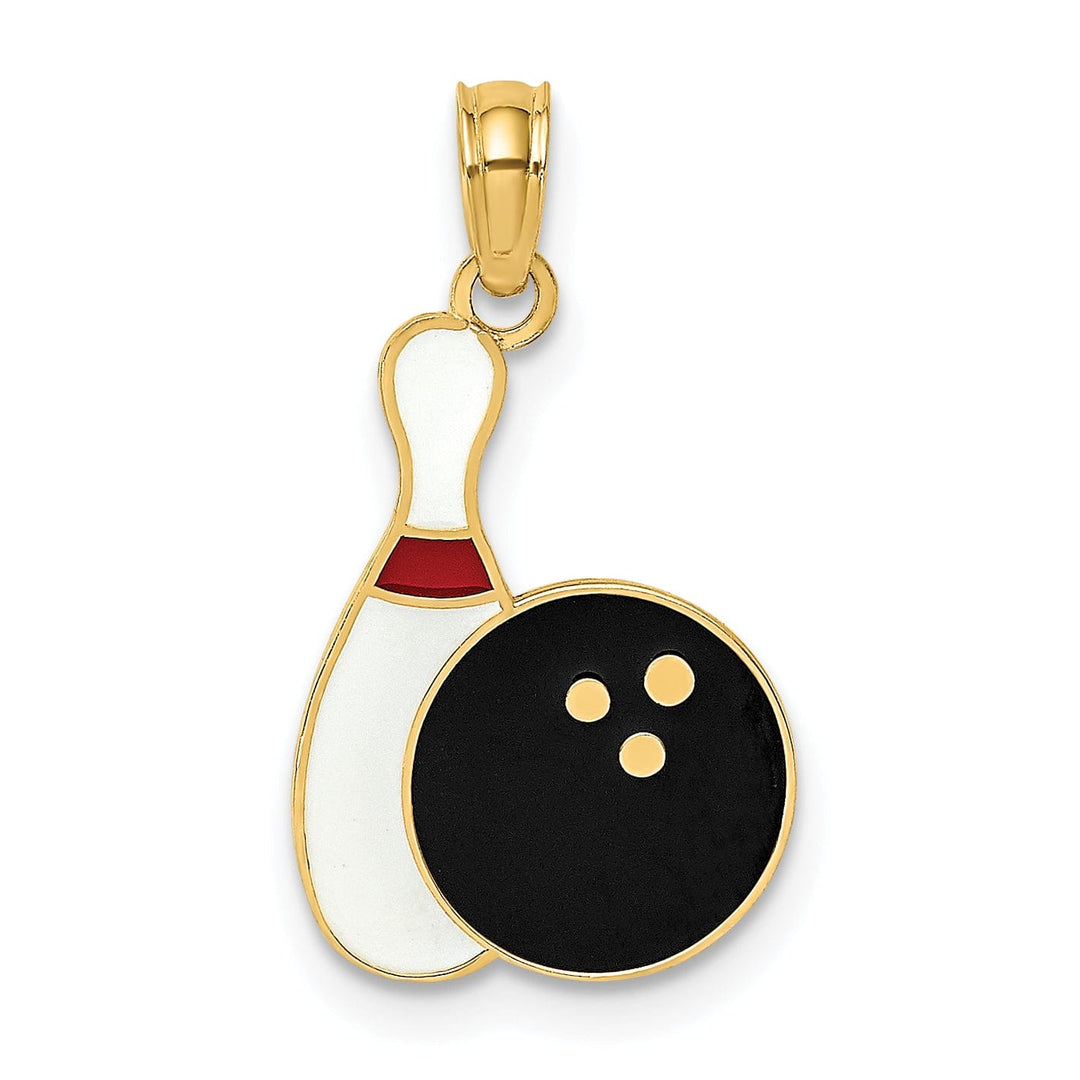 Lovely Rita's Pendants & Charms 14K Yellow Gold Bowling Ball and Pin Charm Pendant with Enamel Finish