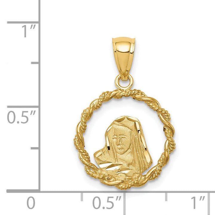 Lovely Rita's Pendants & Charms 14k Yellow Gold Brushed and Polished Diamond-cut Virgin Mary Pendant