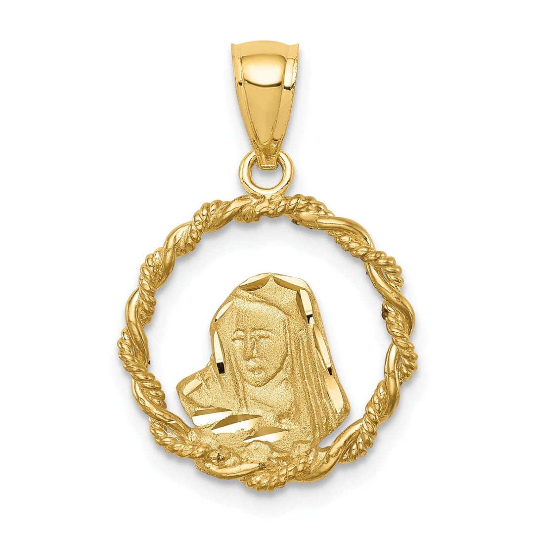 Lovely Rita's Pendants & Charms 14k Yellow Gold Brushed and Polished Diamond-cut Virgin Mary Pendant