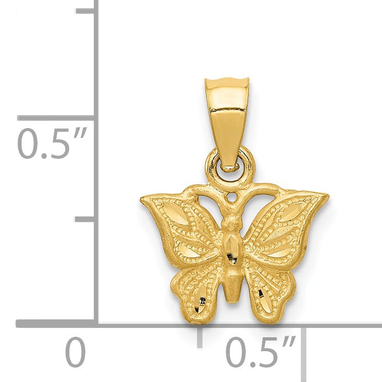 Lovely Rita's Pendants & Charms 14K Yellow Gold Brushed Casted Textured Back Diamond-cut Solid Polished Finish Butterfly Charm Pendant