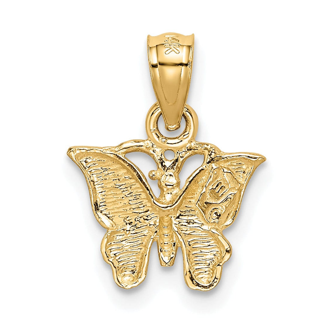 Lovely Rita's Pendants & Charms 14K Yellow Gold Brushed Casted Textured Back Diamond-cut Solid Polished Finish Butterfly Charm Pendant