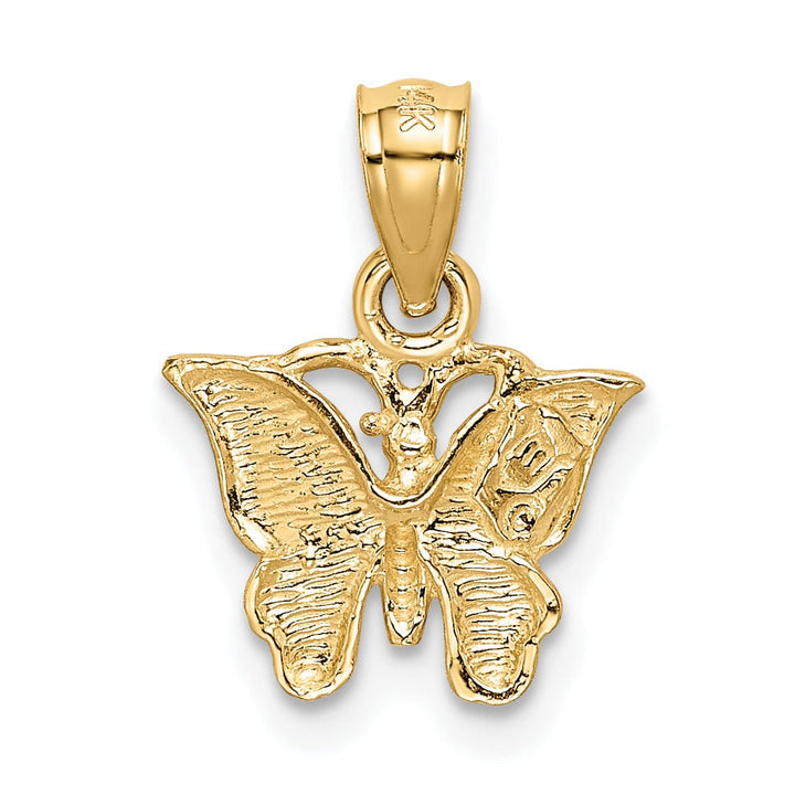 Lovely Rita's Pendants & Charms 14K Yellow Gold Brushed Casted Textured Back Diamond-cut Solid Polished Finish Butterfly Charm Pendant
