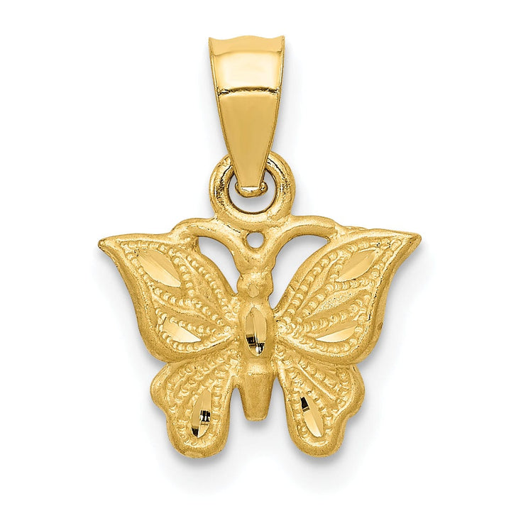 Lovely Rita's Pendants & Charms 14K Yellow Gold Brushed Casted Textured Back Diamond-cut Solid Polished Finish Butterfly Charm Pendant