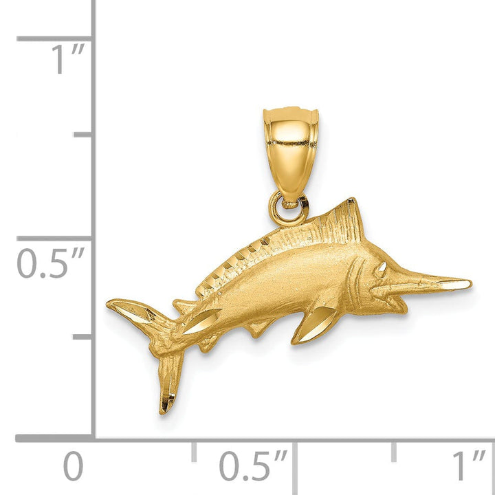 Lovely Rita's Pendants & Charms 14k Yellow Gold Brushed Solid Diamond Cut Finish Sailfish Charm Pendant