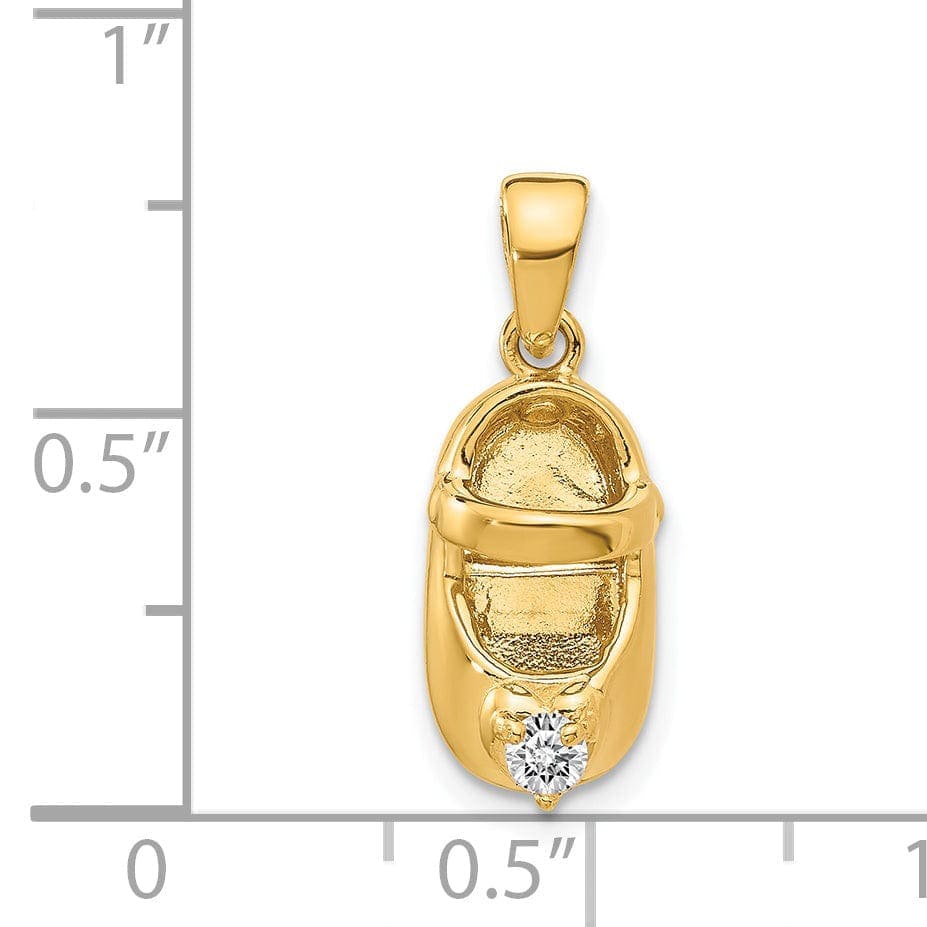 Lovely Rita's Pendants & Charms 14k Yellow Gold C.Z Stone 3 D Baby Shoe Charm