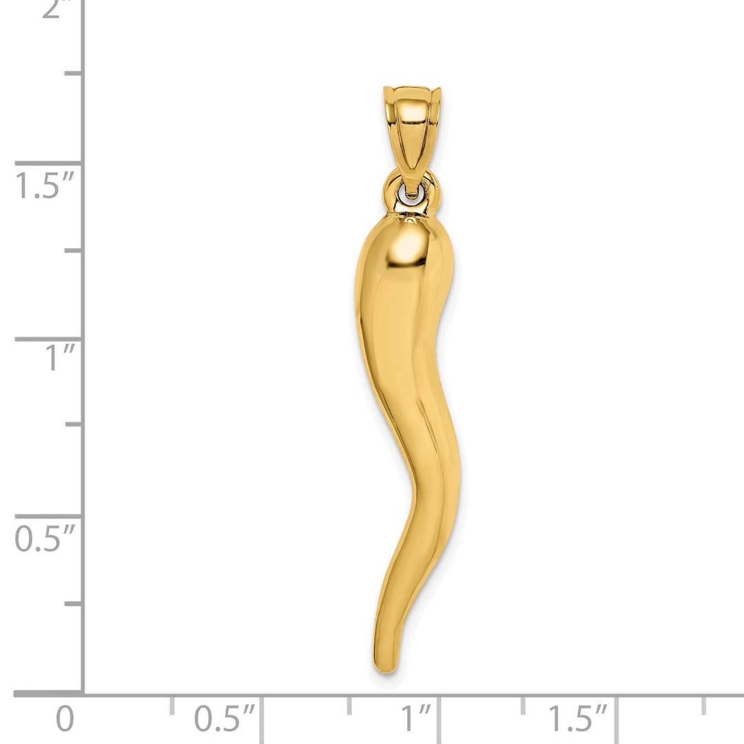 Lovely Rita's Pendants & Charms 14k Yellow Gold Casted Hollow Polished Finish 3-Dimensional Men's Italian Horn Charm Pendant