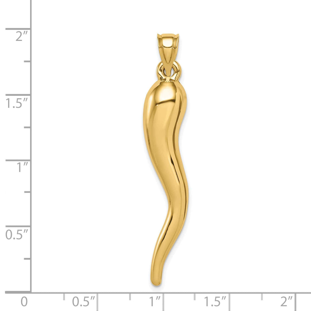 Lovely Rita's Pendants & Charms 14k Yellow Gold Casted Hollow Polished Finish 3D Italian Horn Charm Pendant