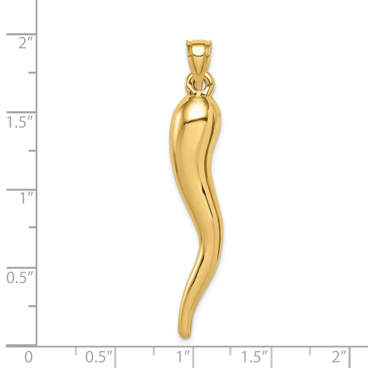 Lovely Rita's Pendants & Charms 14k Yellow Gold Casted Hollow Polished Finish 3D Italian Horn Charm Pendant