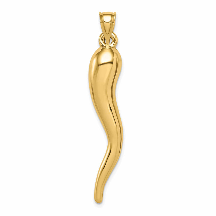 Lovely Rita's Pendants & Charms 14k Yellow Gold Casted Hollow Polished Finish 3D Italian Horn Charm Pendant