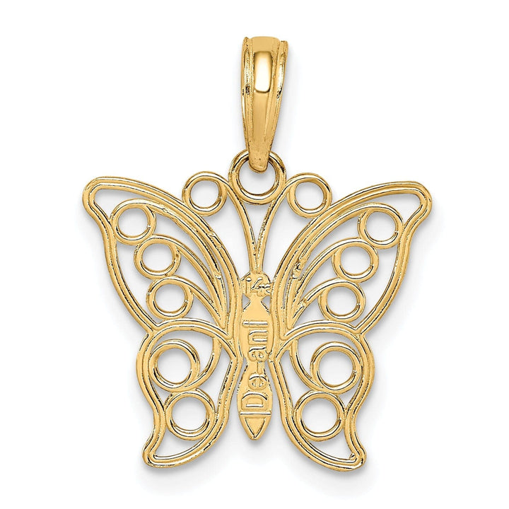 Lovely Rita's Pendants & Charms 14K Yellow Gold Casted Open Back Filigree Solid Polished Finish Cut-out Butterfly Large Charm Pendant
