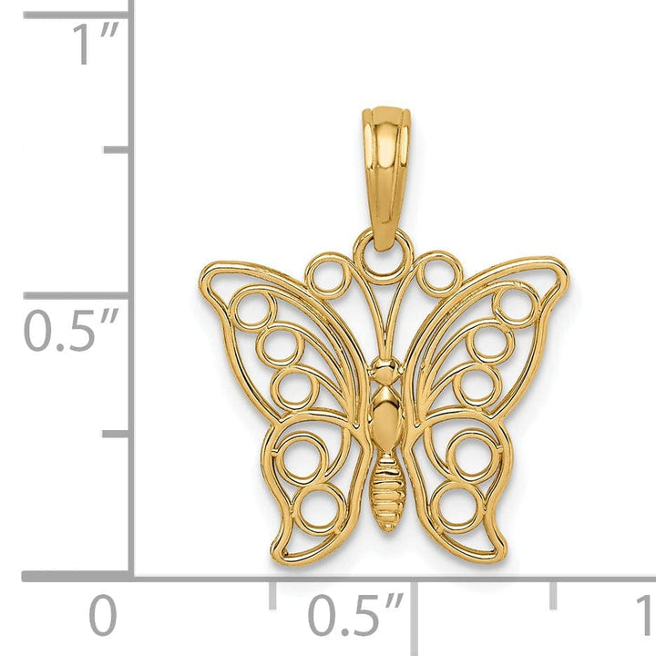 Lovely Rita's Pendants & Charms 14K Yellow Gold Casted Open Back Filigree Solid Polished Finish Cut-out Butterfly Large Charm Pendant