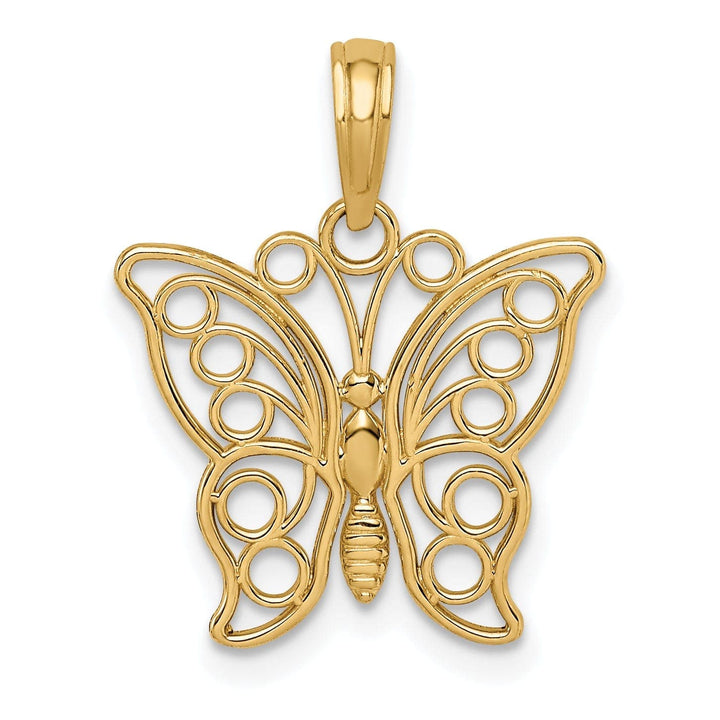Lovely Rita's Pendants & Charms 14K Yellow Gold Casted Open Back Filigree Solid Polished Finish Cut-out Butterfly Large Charm Pendant