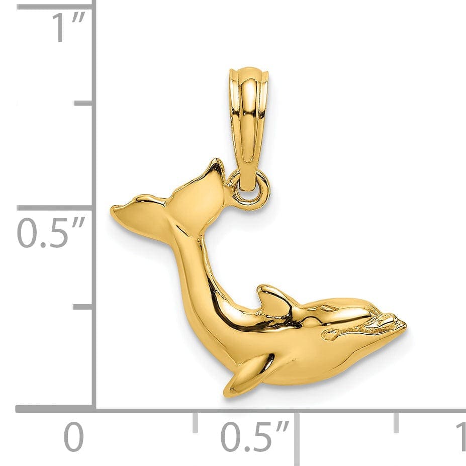 Lovely Rita's Pendants & Charms 14k Yellow Gold Casted Open Back Polished Finish Jumping Dolphin Charm Pendant
