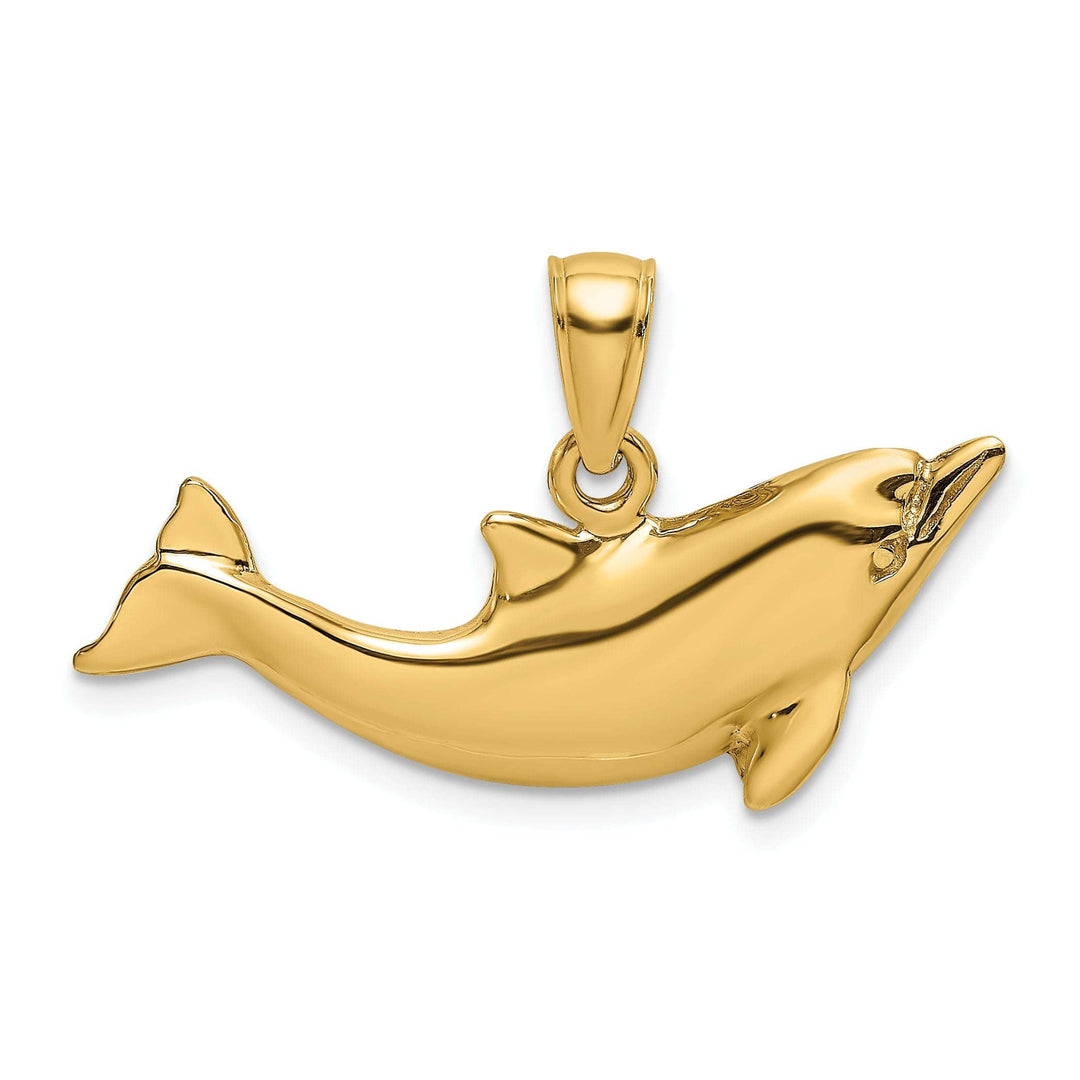 Lovely Rita's Pendants & Charms 14k Yellow Gold Casted Open Back Polished Finish Solid Dolphin Charm Pendant