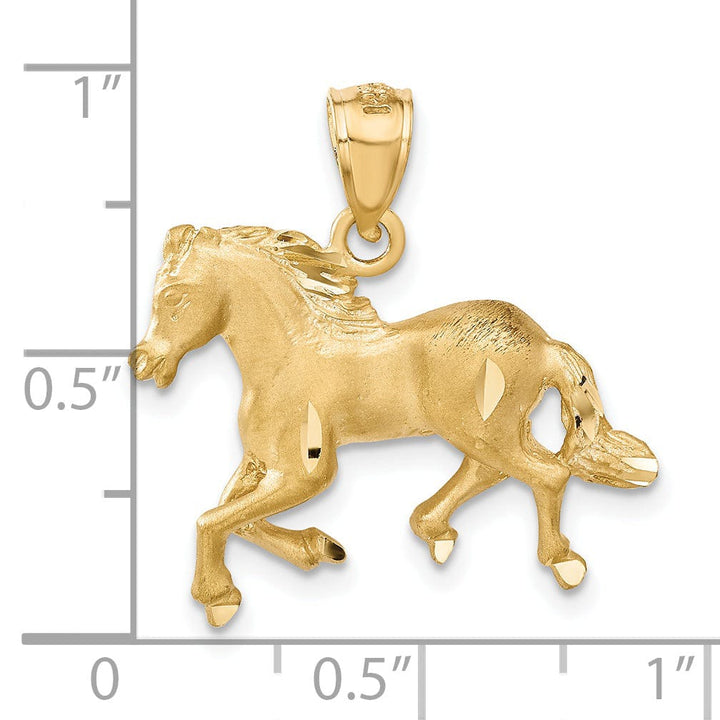 Lovely Rita's Pendants & Charms 14k Yellow Gold Casted Open Back Solid Polished Diamond Cut Brushed Finish Horse Galloping Mens Charm Pendant