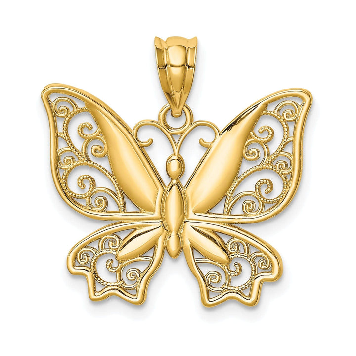Lovely Rita's Pendants & Charms 14K Yellow Gold Casted Open Back Solid Polished Finish Butterfly Charm Pendant