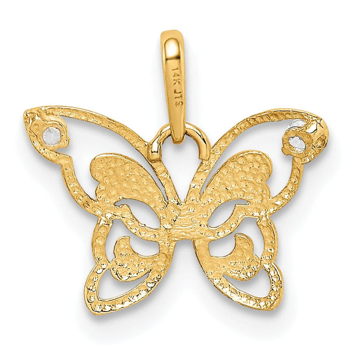 Lovely Rita's Pendants & Charms 14k Yellow Gold Casted Open Back Solid Polished Finish Cubic Zirconia Butterfly Charm Pendant