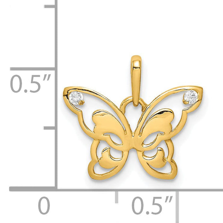 Lovely Rita's Pendants & Charms 14k Yellow Gold Casted Open Back Solid Polished Finish Cubic Zirconia Butterfly Charm Pendant