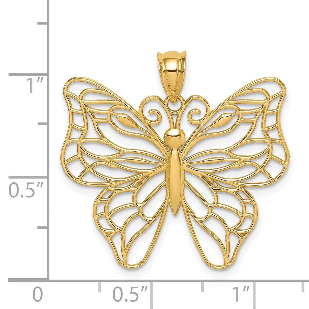 Lovely Rita's Pendants & Charms 14k Yellow Gold Casted Open Back Solid Polished Finish Large Butterfly Charm Pendant