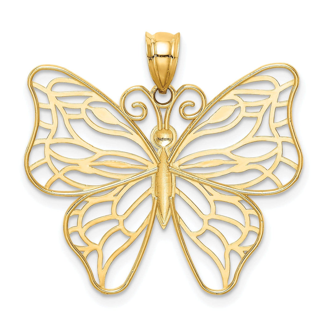 Lovely Rita's Pendants & Charms 14k Yellow Gold Casted Open Back Solid Polished Finish Large Butterfly Charm Pendant