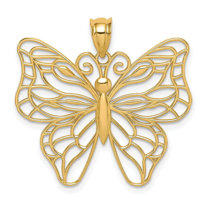 Lovely Rita's Pendants & Charms 14k Yellow Gold Casted Open Back Solid Polished Finish Large Butterfly Charm Pendant