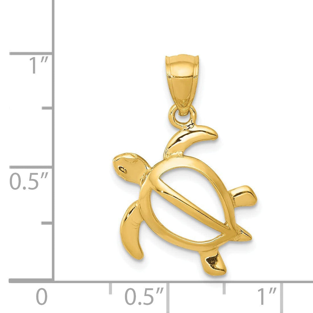 Lovely Rita's Pendants & Charms 14k Yellow Gold Casted Open Back Solid Polished Finish Men's Open Turtle Charm Pendant