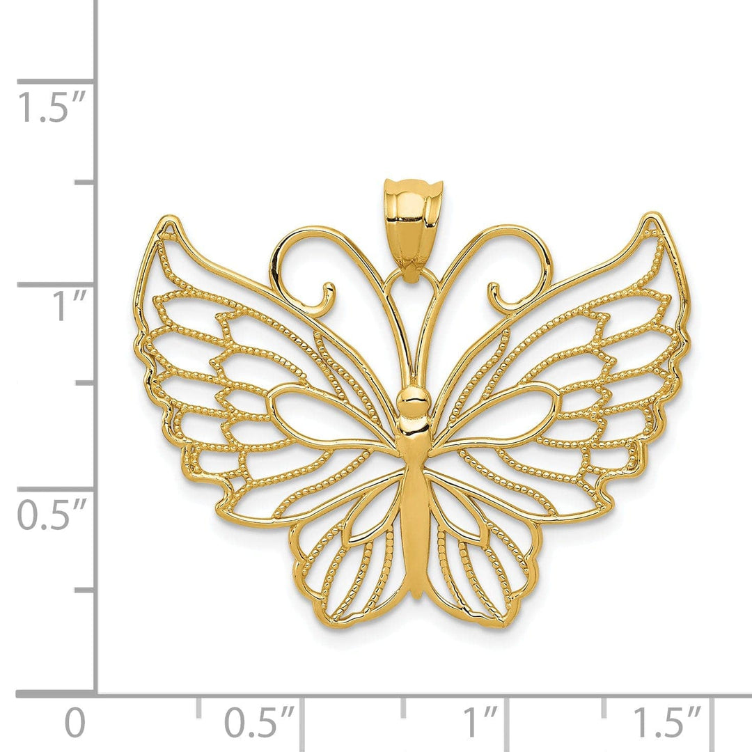 Lovely Rita's Pendants & Charms 14k Yellow Gold Casted Open Back Textured Solid Polished Finish Butterfly Charm Pendant