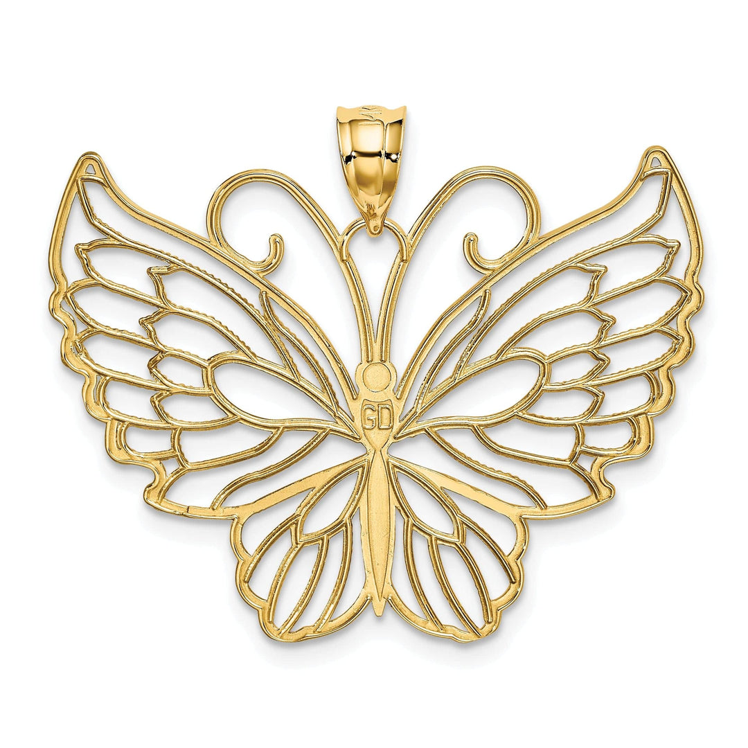 Lovely Rita's Pendants & Charms 14k Yellow Gold Casted Open Back Textured Solid Polished Finish Butterfly Charm Pendant