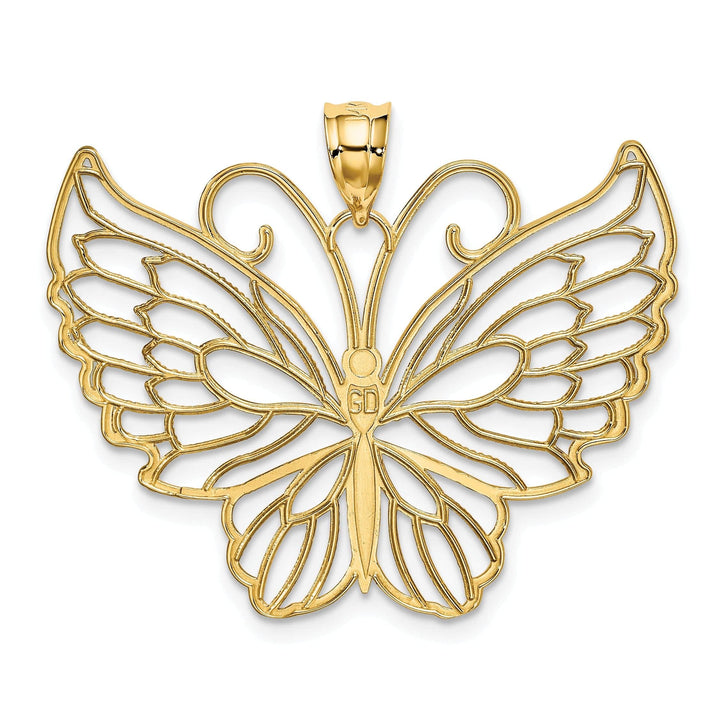Lovely Rita's Pendants & Charms 14k Yellow Gold Casted Open Back Textured Solid Polished Finish Butterfly Charm Pendant