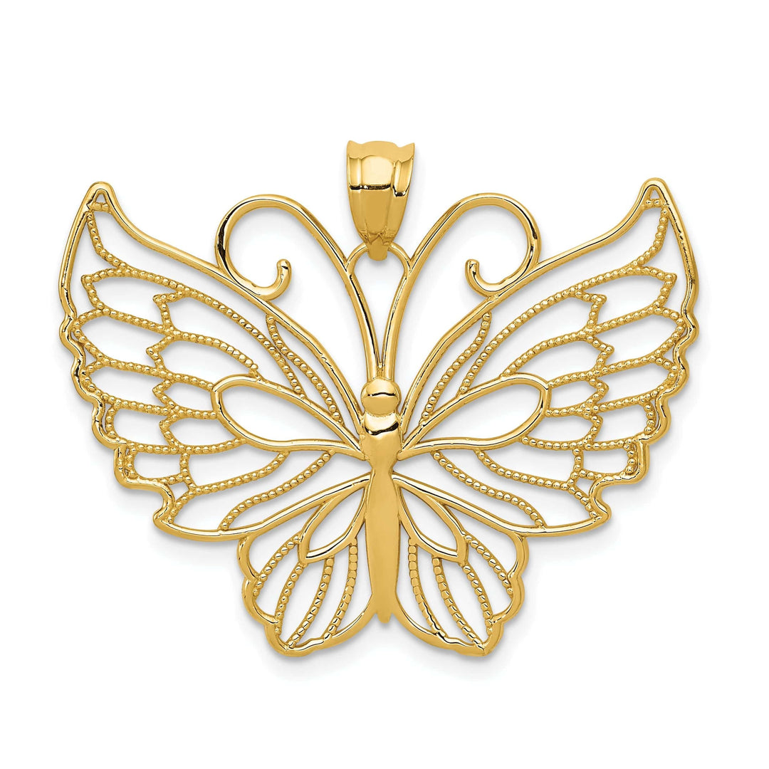 Lovely Rita's Pendants & Charms 14k Yellow Gold Casted Open Back Textured Solid Polished Finish Butterfly Charm Pendant