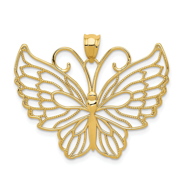 Lovely Rita's Pendants & Charms 14k Yellow Gold Casted Open Back Textured Solid Polished Finish Butterfly Charm Pendant
