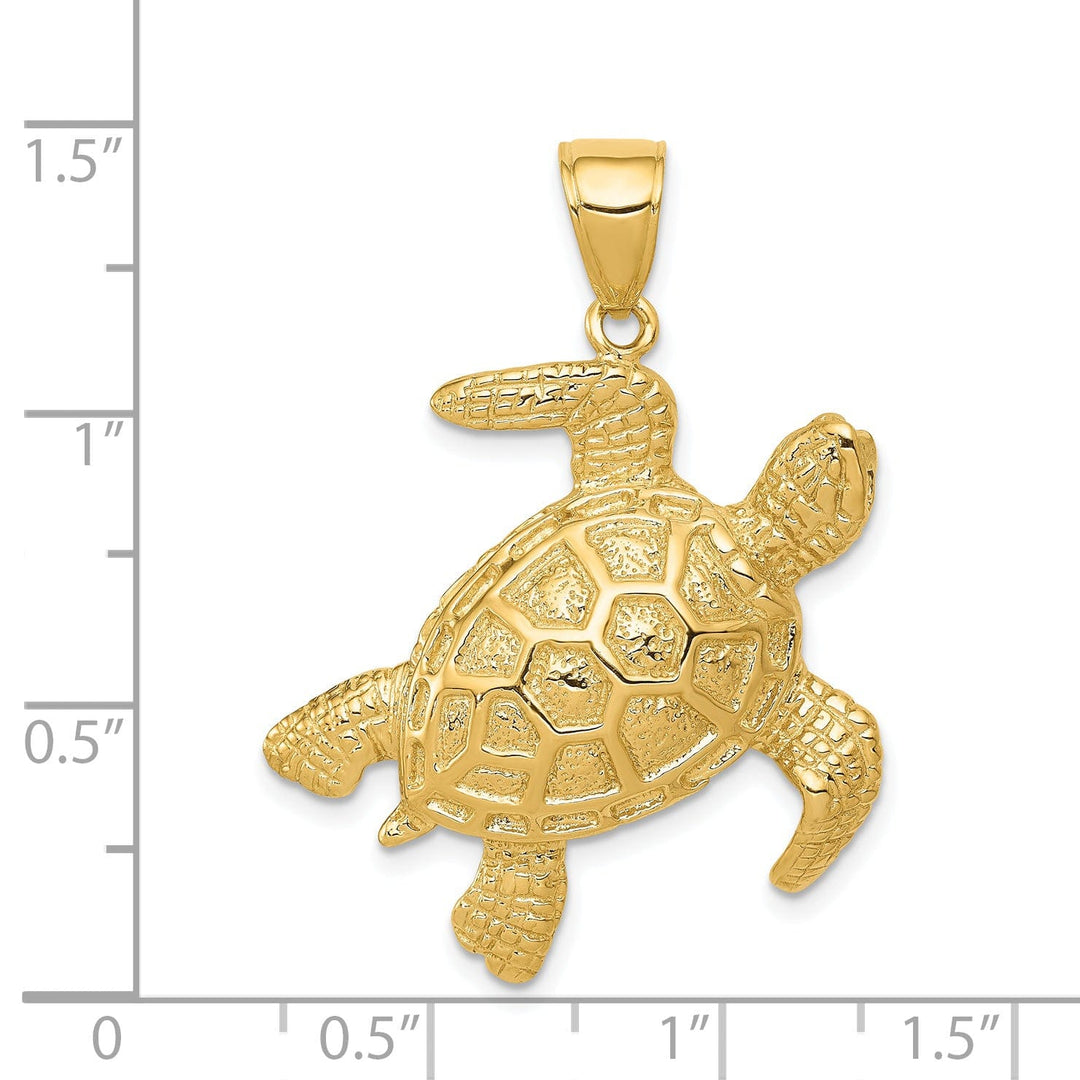 Lovely Rita's Pendants & Charms 14K Yellow Gold Casted Polished and Textured Solid Men's Sea Turtle Charm Pendant
