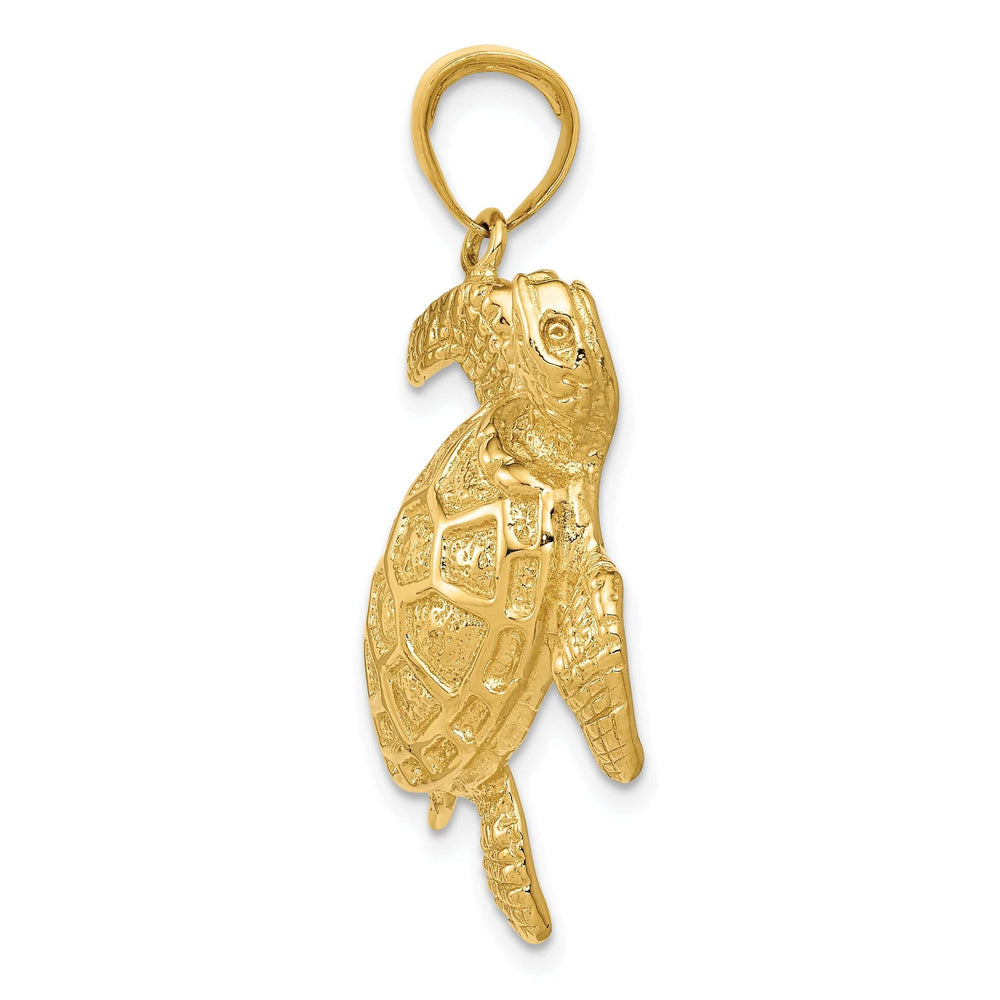 Lovely Rita's Pendants & Charms 14K Yellow Gold Casted Polished and Textured Solid Men's Sea Turtle Charm Pendant