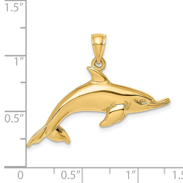 Lovely Rita's Pendants & Charms 14k Yellow Gold Casted Polished Finish Solid Swimming Dolphin Charm Pendant