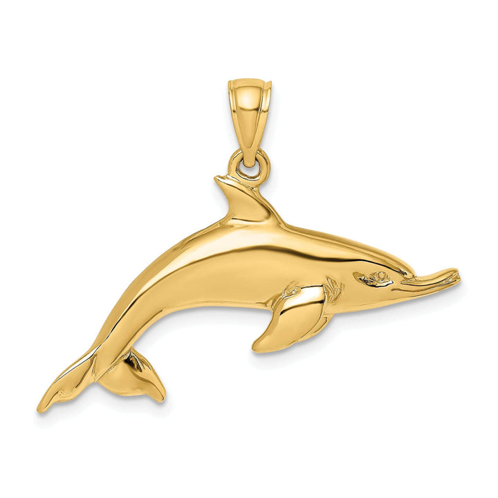 Lovely Rita's Pendants & Charms 14k Yellow Gold Casted Polished Finish Solid Swimming Dolphin Charm Pendant