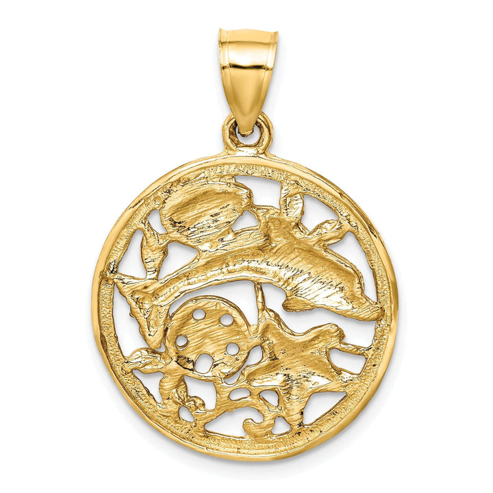 Lovely Rita's Pendants & Charms 14k Yellow Gold Casted Solid Diamond-cut Dolphin and Shells Circle Polished Finish  Charm Pendant